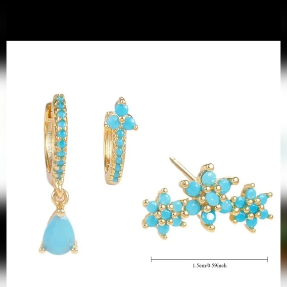 NEW! Vintage Style Dainty Floral Hoop & Stud Earrings Set – Lightweight Faux Tur - Picture 5 of 9